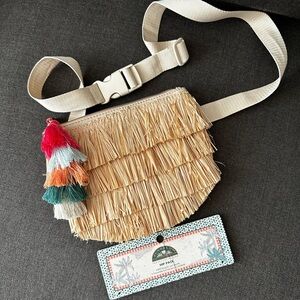 Jungalow Fringe Straw Hip Pack with Colorful Tassels